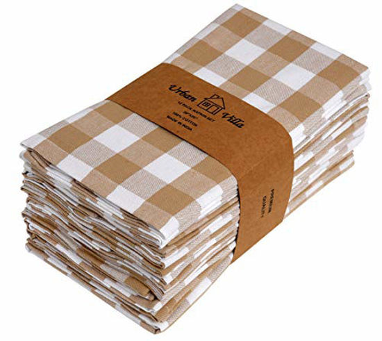 Picture of Urban Villa Dinner Napkins, Everyday Use, Premium Quality,100% Cotton, Set of 12, Size 20X20 Inch, Taupe/White Oversized Cloth Napkins with Mitered Corners, Ultra Soft, Durable Hotel Quality