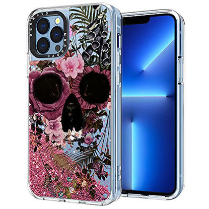 Picture of MOSNOVO Compatible with iPhone 13 Pro Max Case, Luxury Glitter Twinkle Liquid Floral Skull Print for Girl Women Transparent TPU Bumper Clear Phone Cover Designed for iPhone 13 Pro Max - Rose Gold