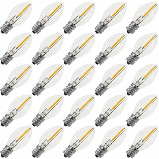 Picture of Emitting Shatterproof & Waterproof C7 Replacement LED Light Bulbs - 0.6W Equivalent to 7W, White Warm 2700K Outdoor String Lights , E12 Base Edison LED Night Light Bulbs (C7-25PACK)