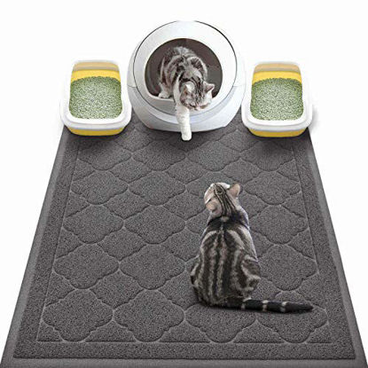 Picture of WePet Cat Litter Mat Jumbo, Kitty Litter Trapping Mess Mat, XXLarge Size, 47 x 36 Inch, Premium Durable Soft PVC Rug, No Phthalate, Urine Waterproof, Washable, Scatter Control, Litter Box Pad, Black