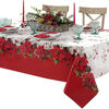 Picture of Newbridge Blooming Poinsettias Double Bordered Christmas Fabric Tablecloth, Traditional Red and White Poinsettia Print Easy Care, Stain Release Tablecloth, 52 Inch x 70 Inch Oblong/Rectangle