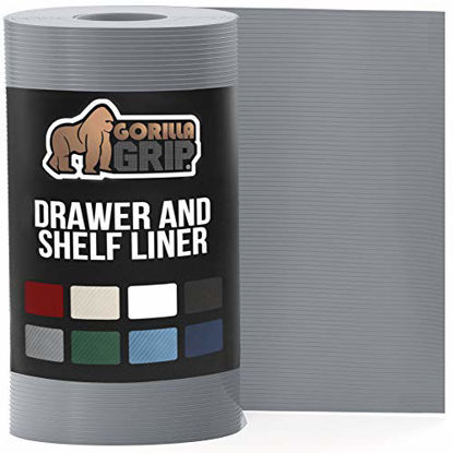 Picture of Gorilla Grip Ribbed Top Drawer and Shelf Liner, Non Adhesive Waterproof Roll, Durable and Strong Plastic Grip Liners for Drawers, Shelves, Kitchen Cabinets, Storage and Desks, 17.5 Inch x 10 FT, Gray