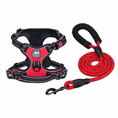 Picture of PoyPet Dog Harness and Leash Combo, Escape Proof No Pull Vest Harness, Reflective Adjustable Soft Padded Pet Harness with Handle for Small to Large Dogs(Red,M)