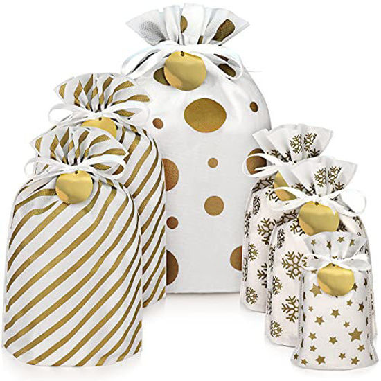 Amazon.com: Yatinbos Fabric Gift Wrap Bags, Grey Reusable Cloth Gift Bags  Sets of 6 with Drawstring and Tags for Christmas Holiday, Birthday, Wedding  or Daily Gift, 12