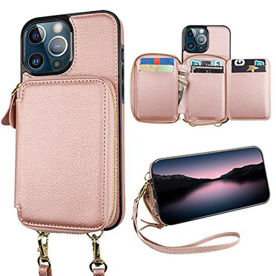 GetUSCart- ZVE iPhone 13 Pro Max Magsafe Crossbody Wallet Case, RFID  Magnetic Wireless Charging Phone Case with Card Holder Wrist Strap for  Women, Zipper Leather Purse Cover for iPhone 13 Pro Max,