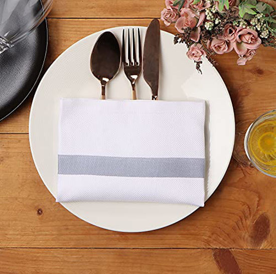 Picture of Threadmill Home Linen Cloth Napkins, Set of 12, 16" x 20" Blue Stripe Cotton Fabric Soft, Reusable, Eco Friendly Napkins for Wedding, Cocktail Party, Birthday, Anniversary