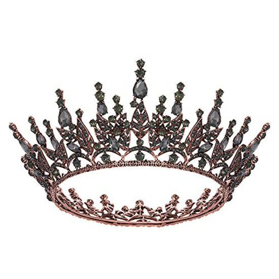 Picture of SWEETV Gothic Queen Crown for Women, Rhinestone Wedding Crown, Black Tiaras and Crowns, Goth Costume Party Accessories for Brithday Prom Halloween