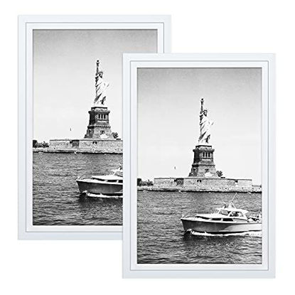 Picture of ENJOYBASICS 12x18 Picture Frame White Poster Frame,Display Pictures 11x17 with Mat or 12x18 Without Mat,Wall Gallery Photo Frames,2 Pack