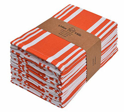 Picture of Urban Villa Trendy Stripes Set of 12 Dinner Napkins (20X20 Inch) 100% Cotton Premium Over Sized Cloth Napkins with Mitered Corners Ultra Soft Durable Hotel Quality (Orange/White)