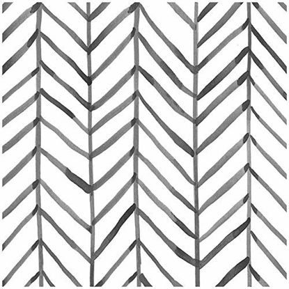 Picture of HaokHome 96020-1 Modern Stripe Peel and Stick Wallpaper Herringbone Black White Vinyl Self Adhesive Decorative 17.7in x 32.8ft