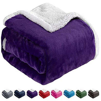 Picture of BEAUTEX Sherpa Fleece Throw Blankets, Soft Fluffy Flannel Plush Blanket and Throw, Fuzzy Cozy Purple Cuddle Blankets for Couch Bed Sofa Adults (50" x 60", Purple)