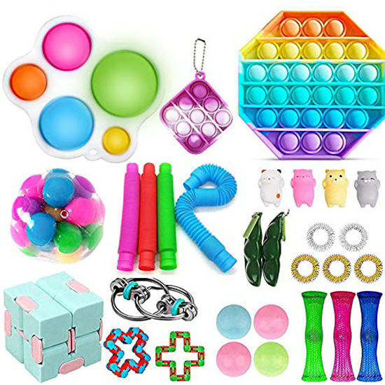 Picture of Hirsrian 30pcs Fidget Toys with Pop Bubble Sensory Toy Fidget Packs Stress Relief and Anti-Anxiety Fidget Toy Sets Gift for All Ages