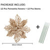 Picture of 12 Pcs Glitter Poinsettia Flowers Artificial - Christmas Champagne Poinsettia Decorations Tree Flowers Ornaments for Xmas/Holiday/Seasonal/Wedding Decor