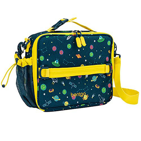 Picture of Bentgo Kids Prints Lunch Bag - Double Insulated, Durable, Water-Resistant Fabric with Interior and Exterior Zippered Pockets and External Bottle Holder- Ideal for Children of All Ages (Space)