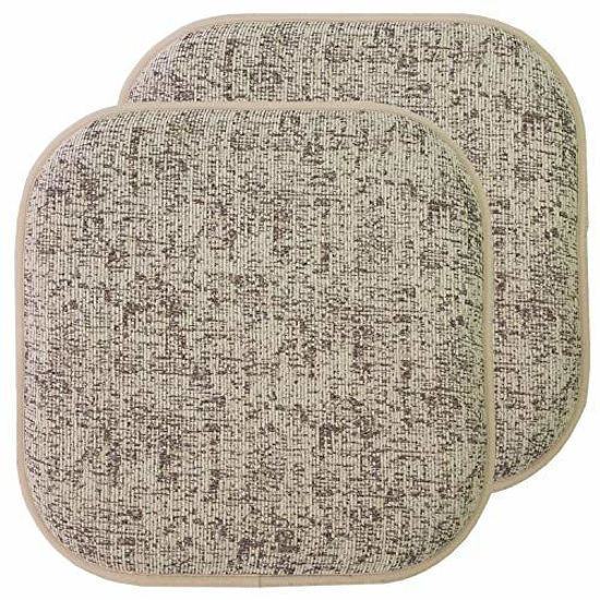 Picture of Sweet Home Collection Chair Cushion Memory Foam Pads Honeycomb Pattern Slip Non Skid Rubber Back Rounded Square 16" x 16" Seat Cover, 2 Pack, Broadway Chocolate/Cream