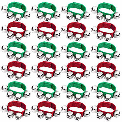 Picture of Cooraby 24 Pack Christmas Band Wrist Bells Bracelets Musical Instruments Wrist Bells Ankle Bells for Christmas Party Favors