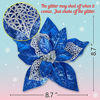 Picture of 15 PCS Christmas Glitter Artificial Poinsettia Flowers Artificial Wedding Flowers Decorations Xmas Tree Ornaments with Clips (Blue)