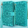 Picture of Harryshell Compatible with iPhone 13 Pro 6.1 inch 5G 2021 Wallet Case Detachable Magnetic Cover Zipper Cash Pocket Multi Card Slots Holder Wrist Strap Lanyard Floral Flower (Blue Green)