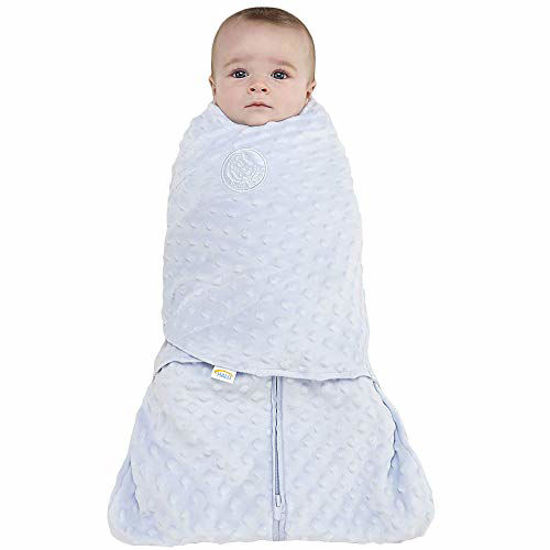 Picture of HALO Sleepsack Plush Dot Velboa Swaddle, 3-Way Adjustable Wearable Blanket, Blue, Newborn, 0-3 Months