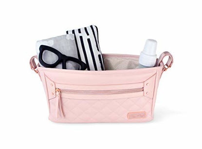 Picture of Itzy Ritzy Adjustable Stroller Caddy - Stroller Organizer Featuring Two Built-in Pockets, Front Zippered Pocket and Adjustable Straps to Fit Nearly Any Stroller, Blush