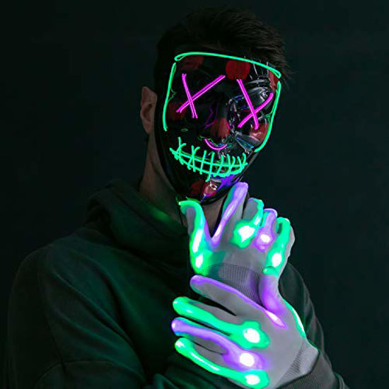 GetUSCart Halloween Led Mask Light Up Scary Mask and Gloves for