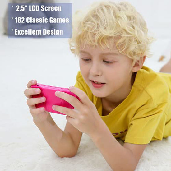 Picture of Handheld Game Console for Children Ages 4-12 , Built-in 182 Retro Classic Games 2.5" LCD Screen Portable 8 Bit TV Output Video Game Player Best Birthday Gift for Girls -RED