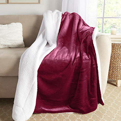 Picture of Genteele Sherpa Throw Blanket Super Soft Reversible Ultra Luxurious Plush Blanket (50 inches x 60 inches, Rich Burgundy Red/White)