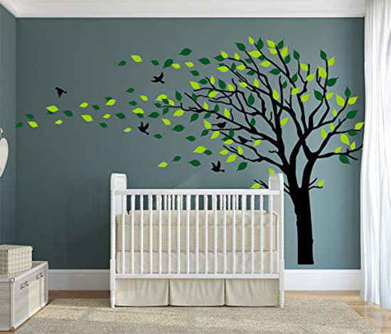 Picture of LUCKKYY Tree Blowing in The Wind Tree Wall Decals Wall Sticker Vinyl Art Kids Rooms Teen Girls Boys Wallpaper Murals Sticker Wall Stickers Nursery Decor Nursery Decals (Black Left)