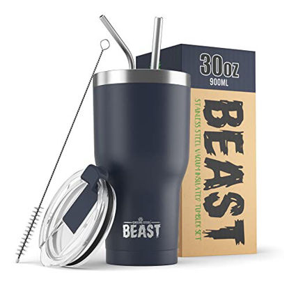 Picture of Beast 30oz Tumbler Stainless Steel Vacuum Insulated Coffee Ice Cup Double Wall Travel Flask by Greens Steel (Navy Blue)