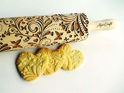 Picture of ROLLING PIN SPRING WOODDEN EMBOSSING ROLLING PIN with BUTTERFLIES and FLOWERS EMBOSSED COOKIES GIFT FOR MOTHER FRIEND