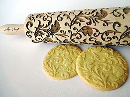 Picture of ROYAL Rolling pin Wooden engraved rolling pin with classic flowers Embossed cookies Pottery Birthday gift for mother friend bridal shower