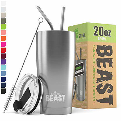 Picture of Beast 20oz Tumbler Stainless Steel Vacuum Insulated Coffee Ice Cup Double Wall Travel Flask by Greens Steel (Stainless Steel)