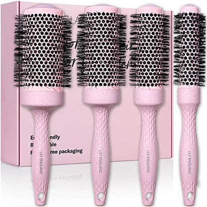 Picture of Round Brush Set for Women - Luxury Hair Brushes - Blowout Round Barrel Hairbrush for Blow Drying - Eco Sustainable Gift by Lily England (Pink)