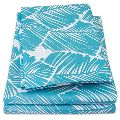 Picture of 1500 Supreme Collection Extra Soft Tropical Leaf Teal Pattern Sheet Set, Full - Luxury Bed Sheets Set with Deep Pocket Wrinkle Free Bedding, Trending Printed Pattern, Full Size