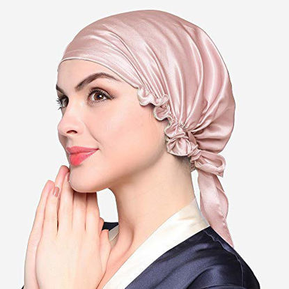 Picture of LilySilk Silk Sleeping Cap for Hair Stretchy -Night Cap- for Women 100 Real Silk Bonnet Sleep Cap- for Curls (Rosy Pink)