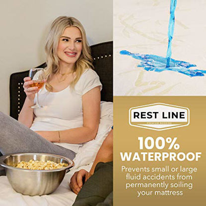 Picture of Rest LINE Bamboo Jacquard Waterproof Mattress Protector (Full/Double), Cooling Technology,Hypoallergenic, Breathable and 100% Waterproof, Stretches Up to 18 Inches, 54X75 Soft Fitted Bamboo Cover