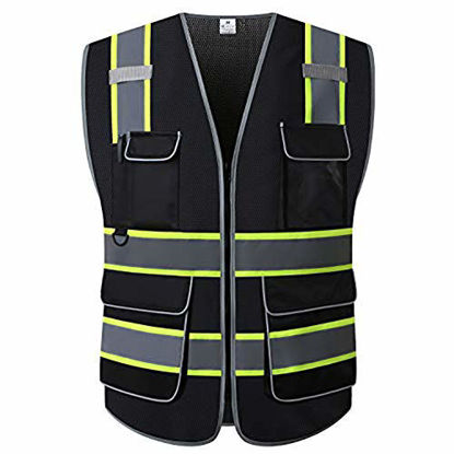 Picture of UNINOVA High Visibility Safety Vest - Multi Pockets Reflective Mesh Breathable Workwear, ANSI/ISEA Standards (2X-3X, Black Mesh-02)