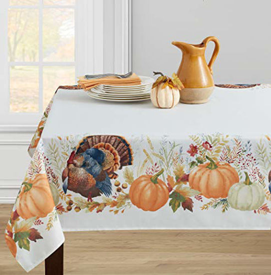 Picture of Benson Mills Autumn Printed Fabric Tablecloth for Thanksgiving, Harvest, and Fall (Thankful Turkey, 60" X 104" Rectangular)