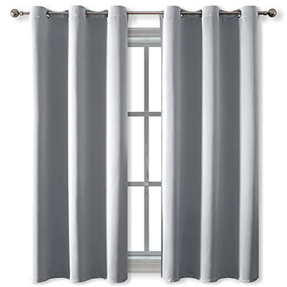 Picture of Rutterllow Blackout Curtains for Bedroom, Thermal Insulated Room Darkening Curtains 2 Panels for Living Room, Grommet Top (42x63 Inch, Light Grey)