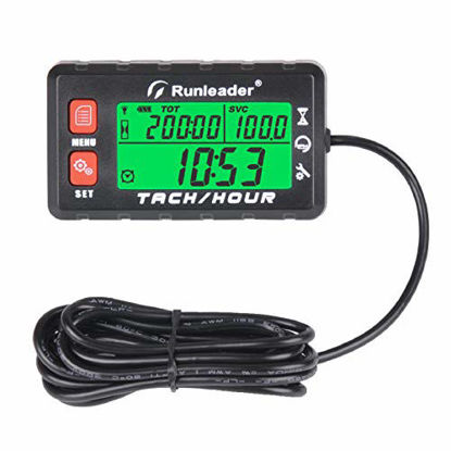 Picture of Runleader Hour Meter Tachometer, Maintenance Reminder, Alert RPM Reminder, Initial Hours Settable, Battery Replaceable , Use for Lawn Mower Generator Marine ATV and Gas Powered Equipment (HM058B-RD)