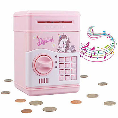 Picture of Electronic Piggy Bank for Girls, Kids Safe Money Bank with Personal Password Setting, Mini ATM Electronic Coin Bank Girls Piggy Bank, Auto Saving Bank for Real Money, Great Gift Toy for Kids