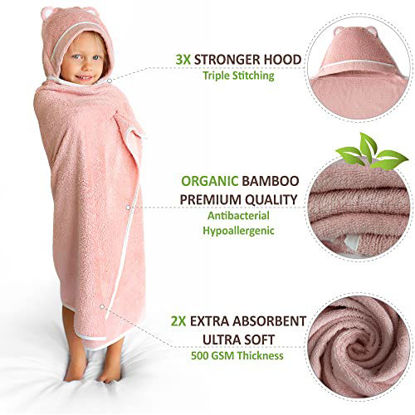 Picture of Premium Toddler Towel with Hood | Organic Bamboo Toddler Hooded Bath Towel | Large Hooded Towel for Toddler Newborn Infant Girl | Pink Towel