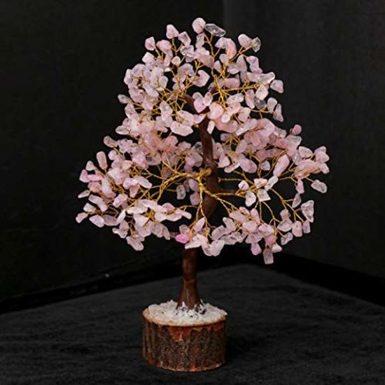 Picture of Crocon Rose Quartz Gemstone Tree Feng Shui Figurine Money Bonsai Good Luck Chakra Balancing Reiki Healing Crystals Decoration Ornament Sculpture Prosperity Table Decor Gift Size 10-12"