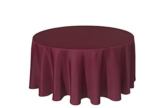 Picture of Biscaynebay Textured Fabric Round Tablecloths 120 Inches in Diameter, Burgundy Water Resistant Tablecloths for Dining, Kitchen, Wedding, Parties etc. Machine Washable