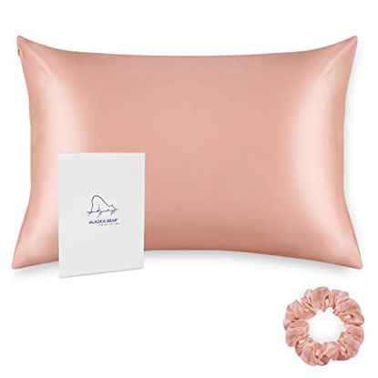 Picture of ALASKA BEAR Natural Silk Pillowcase, Hypoallergenic, 19 Momme, 600 Thread Count 100 Percent Mulberry Silk, Queen Size with Hidden Zipper (1, Dusty Pink)
