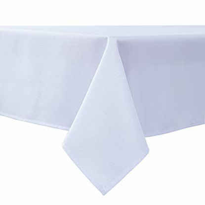 Picture of Biscaynebay Textured Fabric Tablecloths 90 X 156 Inches Rectangular, White Water Resistant Tablecloths for Dining, Kitchen, Wedding and Parties etc. Machine Washable