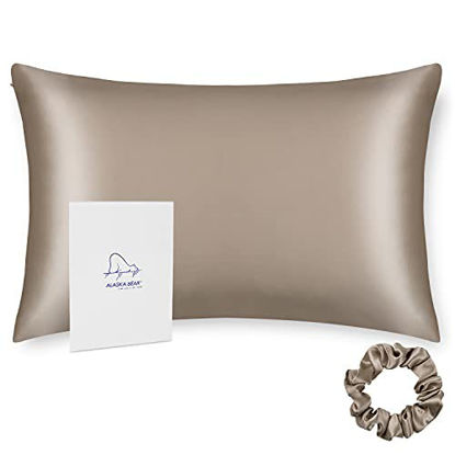 Picture of ALASKA BEAR Natural Silk Pillowcase, Hypoallergenic, 19 Momme, 600 Thread Count 100 Percent Mulberry Silk, Queen (1 Pack, Taupe Tan)