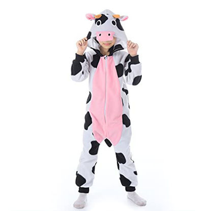 Picture of Kids Dairy Cow Pajamas Onesie Cow Costume for Boys Girls Animals Onepiece 4-6Y