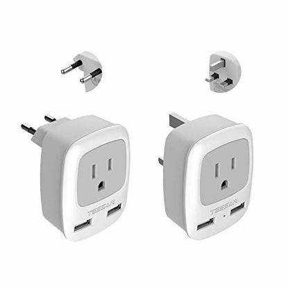 Picture of All European Travel Plug Adapter Kit, TESSAN International Power Outlet Adaptor with 2 USB; Type C Type G US to Universal of Europe EU Spain Germany France Italy Ireland UK England Scotland
