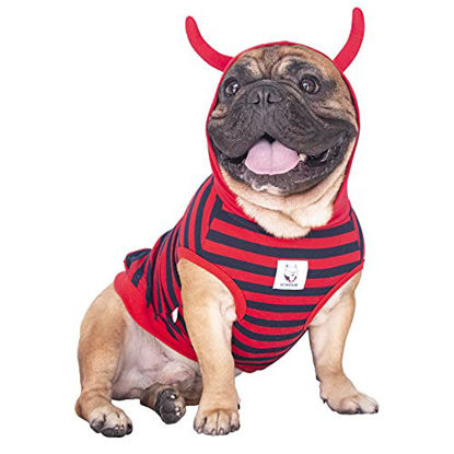 Picture of iChoue Little Devil Dog Halloween Costumes Hoodies Clothes for Medium Dogs Boy Girl for French Bulldog Cold Weather Winter Coats Hoodies Frenchie English Pug Pitbull Corgi Puppy - L